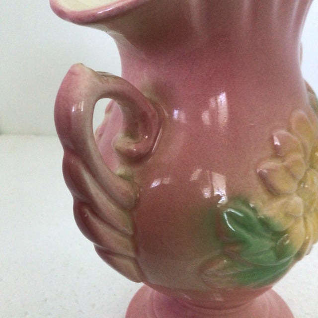 Hull U. S. A. Pottery Double Handle Pink and Yellow Magnolia Flower Vase For Sale - Image 12 of 13