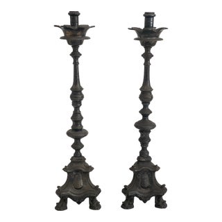 Extraordinary Hand Cast Candleholders - a Pair For Sale