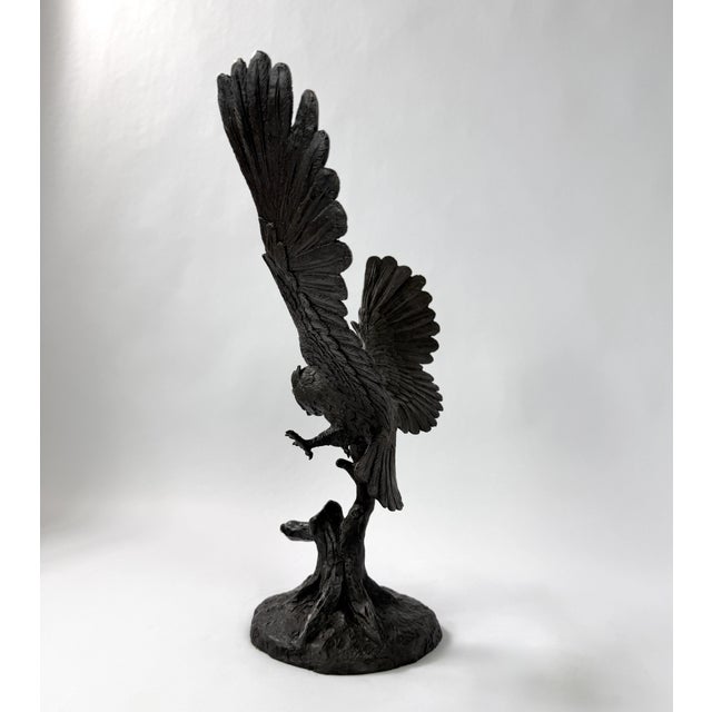 Early 21st Century Large Bronze Flying Owl Sculpture – Dramatic Wingspan, Hand-Cast Wildlife Art, 20” H For Sale - Image 5 of 10