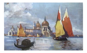Giuseppe Milto, Basilique Santa Maria della Salute, Grand Canal, Venice, Oil on Wood, Framed