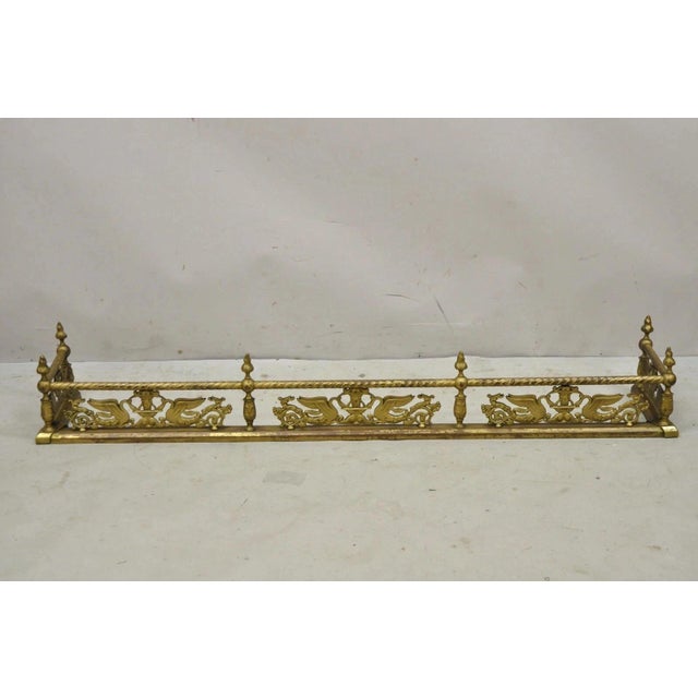 Antique Victorian Figural Swan Bird Twisted Brass 48" Fireplace Fender Hearth Surround. Item features attractive aged...