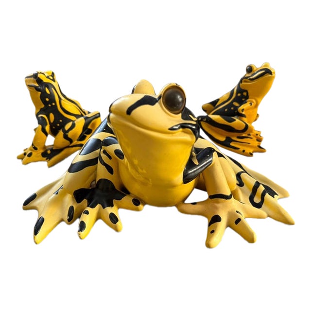 Vintage 2003 Set of 3 Yellow & Black Frog Figurines Sculptures For Sale