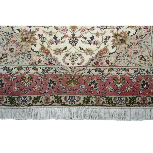 Cream Hand-Knotted Tabriz 50raj Oriental Rug with Silk For Sale - Image 8 of 13