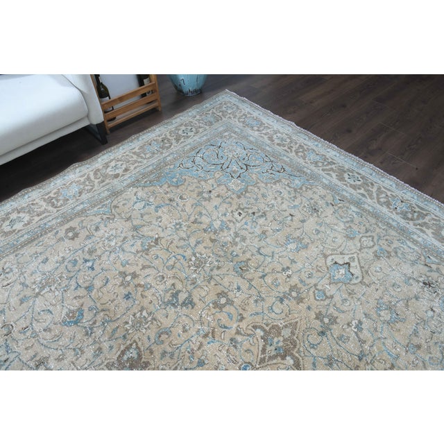 1970s Vintage Persian Handmade Wool Cotton Brow Area Rug For Sale In San Francisco - Image 6 of 11