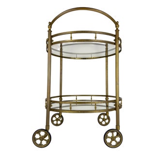 Vintage French Brass Bar Cart, 1950s For Sale