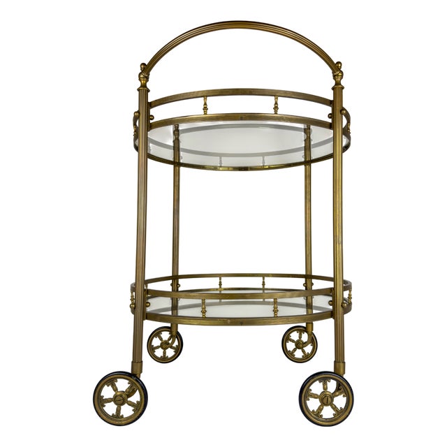 Vintage French Brass Bar Cart, 1950s For Sale