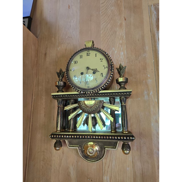 Vintage Pre Mid Century Gold Leaf Wood Swedish Clock For Sale - Image 4 of 10
