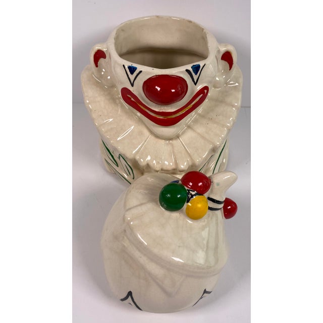 Red Vintage Hand-Painted Ceramic Clown Cookie Jar With Ruffled Collar, Whimsical Folk Art Storage Canister For Sale - Image 8 of 9