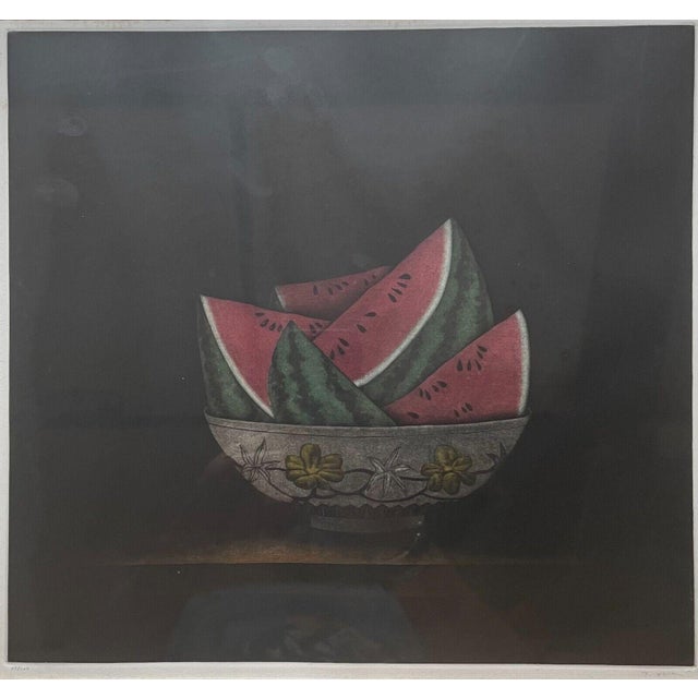 1970s Original Tomoe Yokoi 'watermelon in a Bowl' Still Life Signed Ltd Ed Mezzotint For Sale - Image 5 of 11