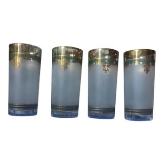 Vintage Culver Gold Rim and Green Tall Tumblers G Drinking Glasses - Set of 4 For Sale