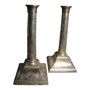 Antique English George III 18th Century Old Sheffield Plate Candlesticks Silver on Copper 1790 - a Pair
