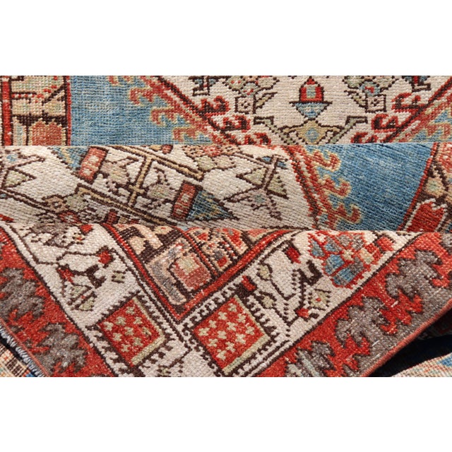 Antique Hand-Knotted Sarab Runner With Sub-Geometric Design in Red, Blue & Ivory 3'2"x10'2" For Sale - Image 11 of 12