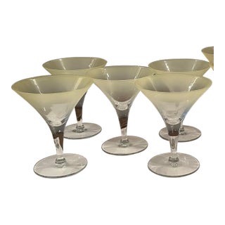 Vintage Dorothy Thorpe Yellow Frosted Martini, Cocktail Glasses. Mid-Century Modern - 5 pcs For Sale