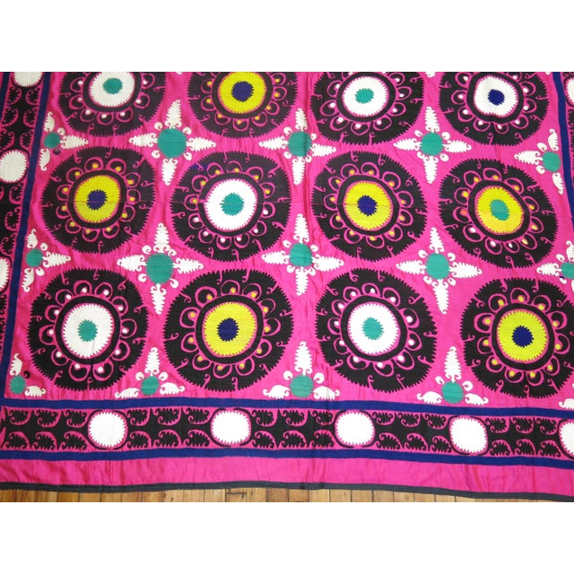 Late 20th Century Bright Pink Suzanni Embroidery Textile For Sale In New York - Image 6 of 9