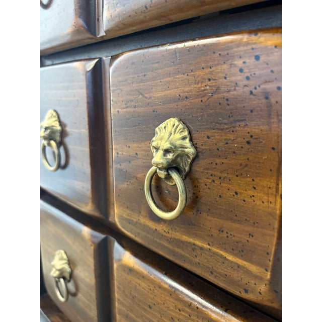 Wood Vintage Lion 3-Drawer Nightstand - Dark Wood, Olive Sage Green, Gold Pulls For Sale - Image 7 of 12