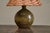 French Olive Green Glazed Studio Pottery Table Lamp with Rattan Shade, 1960s For Sale - Image 3 of 12