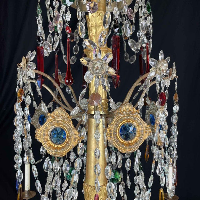 Antique Genoese Empire Chandeliers in Crystal and Gilded Wood, 1780s, Set of 2 For Sale - Image 6 of 14