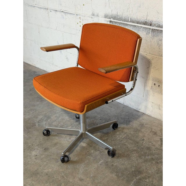 Wood Duba Orange Upholstered Swivel Desk Office Chair Danish Mid-Century Modern 1970s For Sale - Image 7 of 11