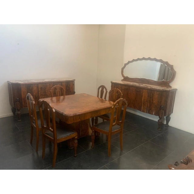 Art Deco Rosewood & Marble Dining Room Set, 1930s, Set of 10 For Sale - Image 3 of 16
