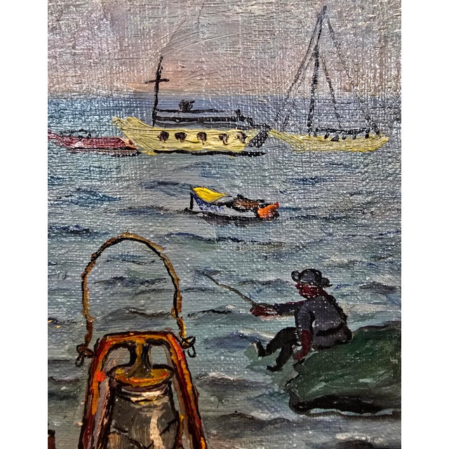 David Burliuk -1950s Fishermen Lifestyle on Sag Harbor -Oil Painting For Sale - Image 9 of 13