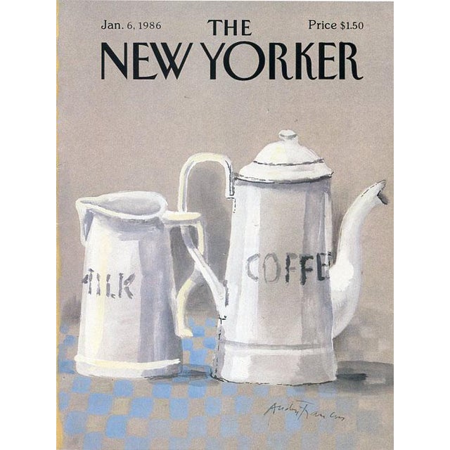 Original vintage New Yorker magazine cover dated January 6, 1986 featuring a Coffee theme. Based on an illustration by...