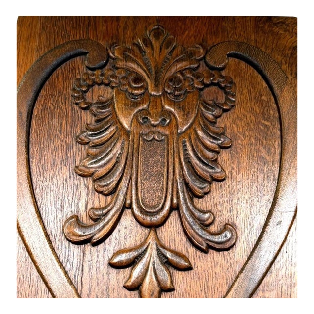 Antique Carved Oak Grotesque Mask Architectural Panel Renaissance Revival For Sale