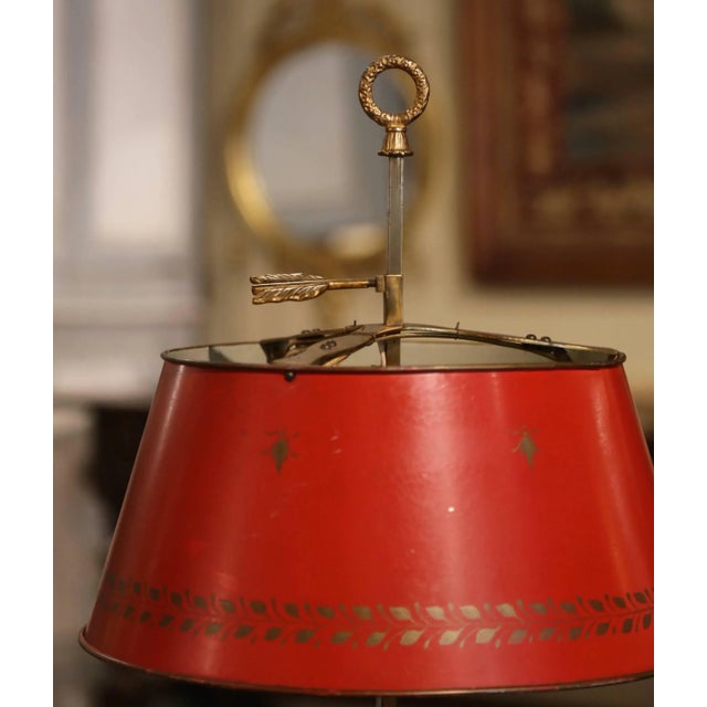 Metal Early 20th Century French Brass & Painted Tole Three-Light Bouillotte Table Lamp For Sale - Image 7 of 10