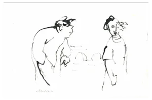 Mino Maccari, Lovers in Wind, Ink Drawing, 1960s