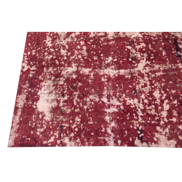 Vintage Distressed Overdyed Handmade Ruby-Red Abstract Wool Rug For Sale In New York - Image 6 of 9