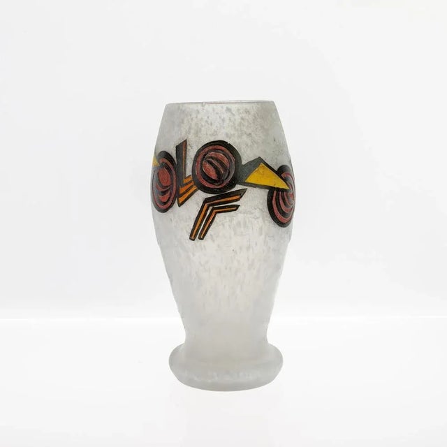 French Art Deco Cubist Vase in Frosted Glass from Legras For Sale - Image 4 of 7