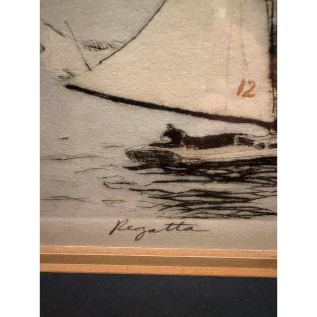 Vintage Frank Kaczynski “Regatta” Signed & Numbered Original Etching — Brentano’s Galleries New York For Sale - Image 4 of 7