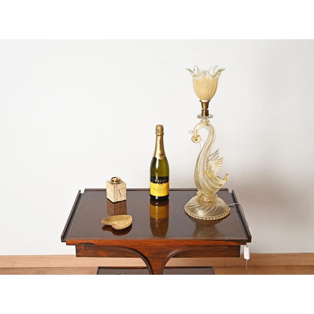 Metal Swan Table Lamp in Murano Glass and 24 Karat Gold by Archimede Seguso, Italy 1950s For Sale - Image 7 of 14