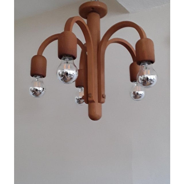 Vintage German Ceiling Lamp with Curved Oak Frame from Domus, 1970s For Sale - Image 3 of 7