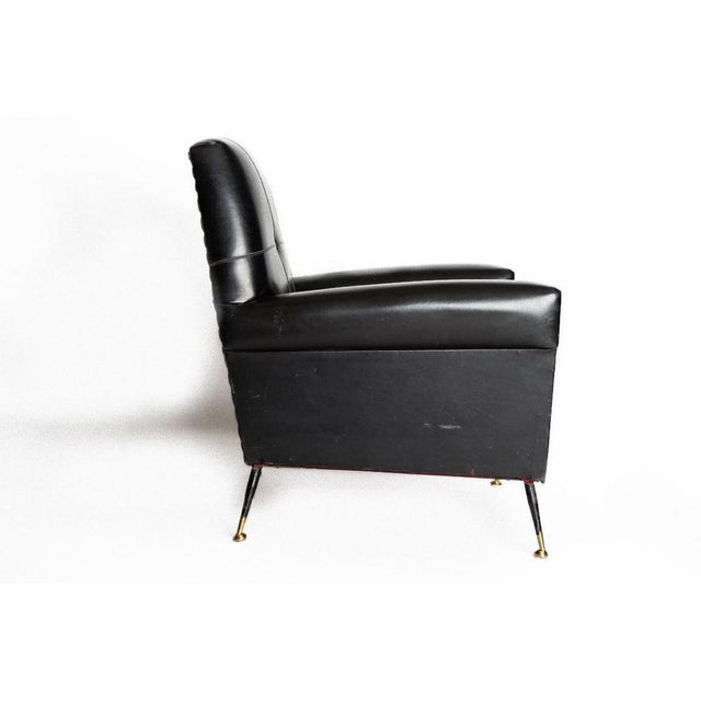 Vintage Armchair in Black Leather with Brass Legs, Italy, 1970s For Sale - Image 3 of 6