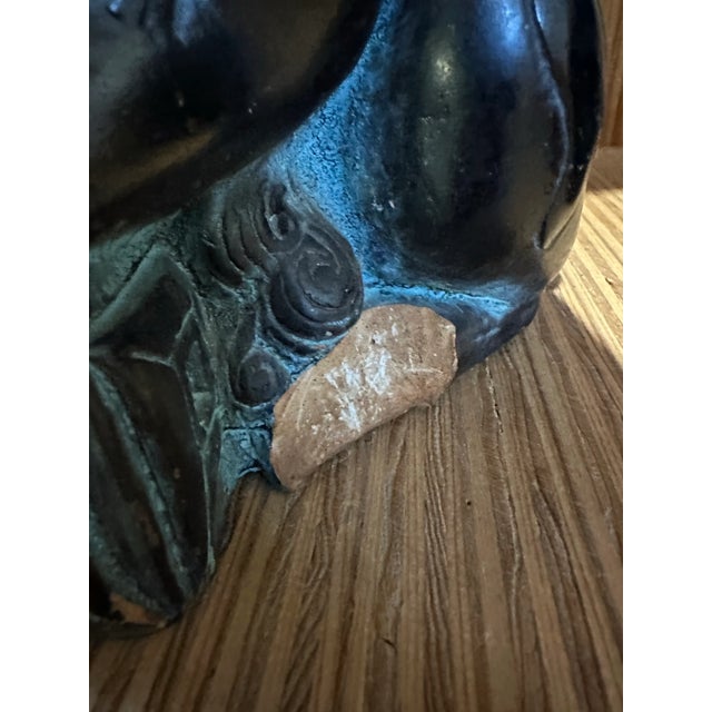 Mid 20th Century Black Glazed Terra Cotta Chinese Foo Dogs Lions- a Pair For Sale - Image 10 of 12