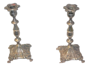 Silver Candlesticks with Turned Stems and Reliefs, Set of 2