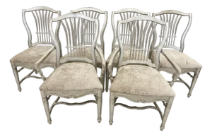 Set of 6 Habersham Silver Painted Wheat-Back Dining Chairs