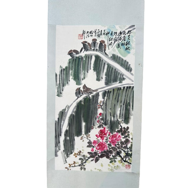 Chinese Vintage 1987 Large Chinese Ink Painting Hanging Scroll For Sale - Image 3 of 12