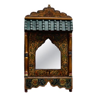 Antique Kashmiri Indian Painted Wall Mirror, 1890 For Sale