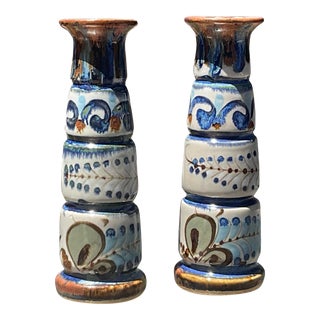 Large 1950s Tonala Candlestick Holders Signed by Ken Edwards- a Pair For Sale