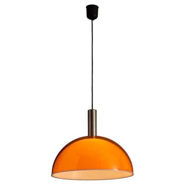 Large Space Age Orange and White Double Acrylic Dome Pendant, 1970s For Sale - Image 10 of 10