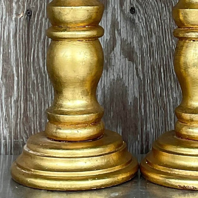 Gold Vintage Gilt Turned Wood Candlesticks- a Pair For Sale - Image 8 of 12