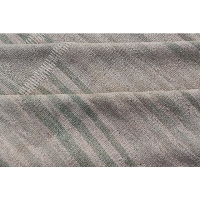 Vintage Turkish Kilim Rug in Soft Sage, Pale Taupe, and Faded Sand Stripes For Sale - Image 11 of 12