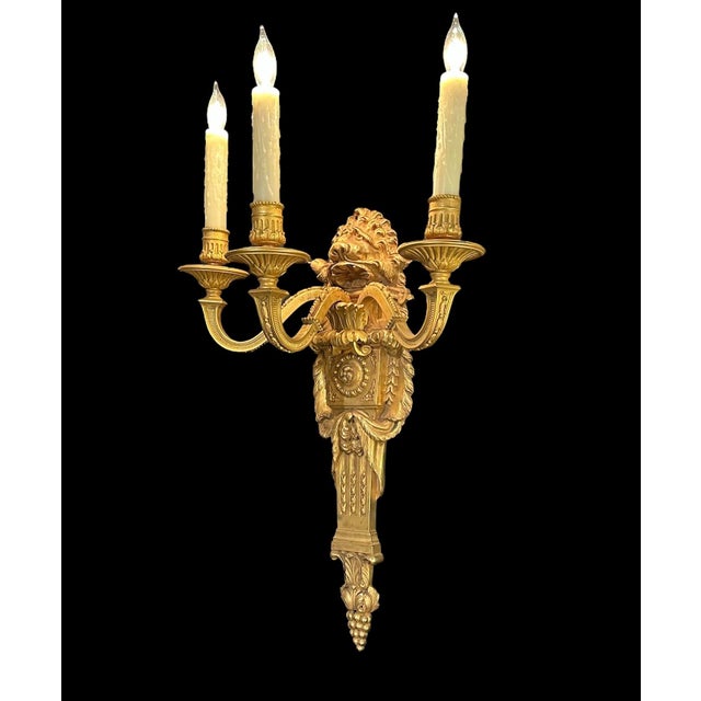 Edward F. Caldwell & Co. Pair of Large English Regency Style Gilded Bronze 3 Light Sconces by Edward F. Caldwell For Sale - Image 4 of 10