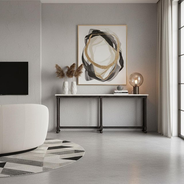 Rustic European Long Marble Top Console With Barley Twist Base For Sale - Image 3 of 12