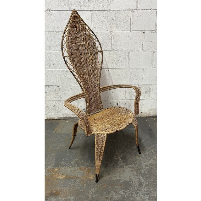Chestnut Vintage Attributed Danny Ho Fong & Miller Fong for Tropi-Cal Mid-Century Modern High-Back Wicker Accent Chair For Sale - Image 8 of 9