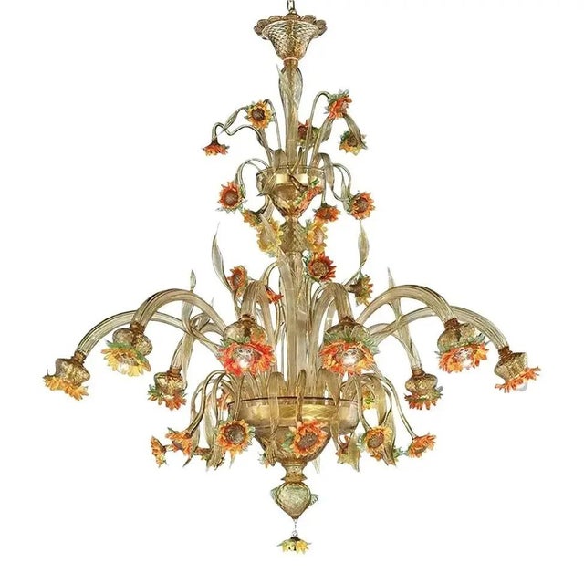 Glass Artistic Venetian Sunflowers Murano Glass Chandelier by Simoeng for Simoeng For Sale - Image 7 of 8