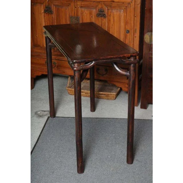 Wood Ming Style 19th Century Elmwood Small Console Table With Brown Lacquer Finish For Sale - Image 7 of 8