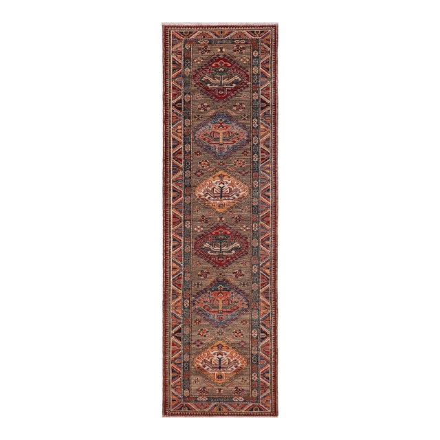 Rustic Super Kazak Gray Wool Runner - 2'9'' X 10'5'' For Sale