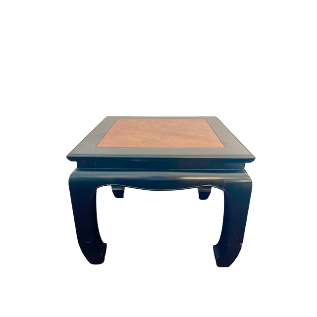 Offered is an elegant pair of vintage Century Furniture accent tables featuring a chic black lacquer frame paired with a...